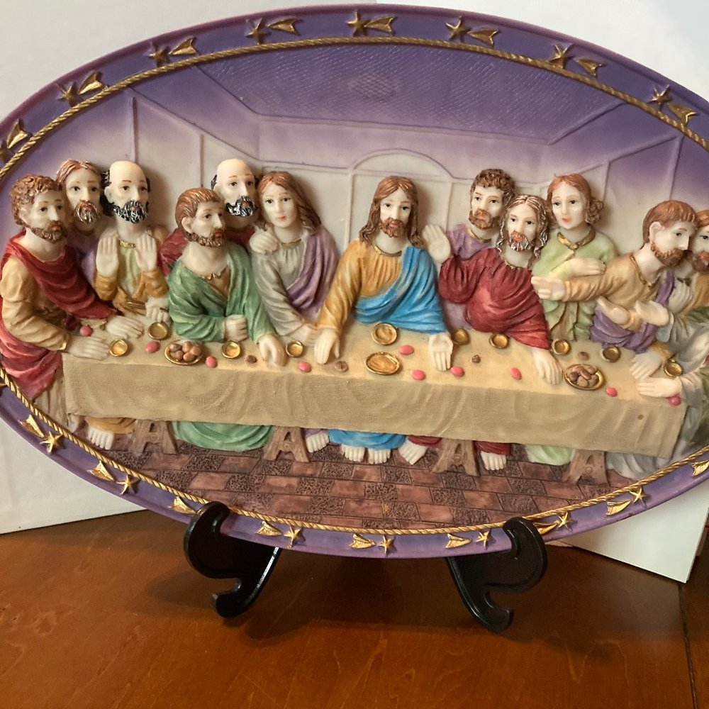 THE LAST SUPPER PLATE LARGE THICK HAND PAINTED NEW